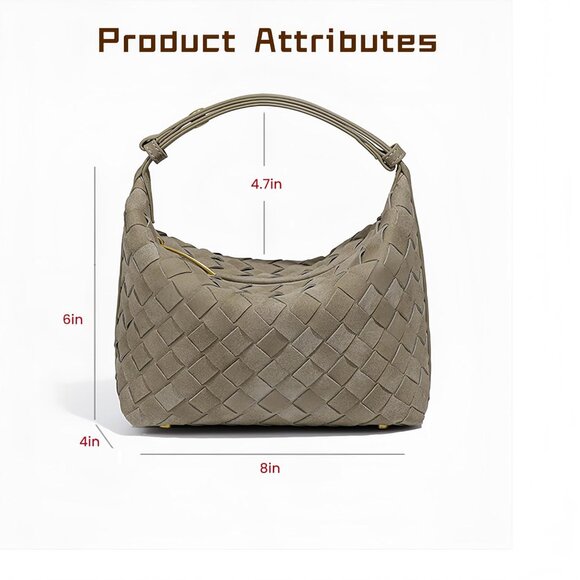 Luxurious Suede Hobo Bag - Women's Woven Leather Shoulder Bag with Spacious Inte - Picture 2 of 9